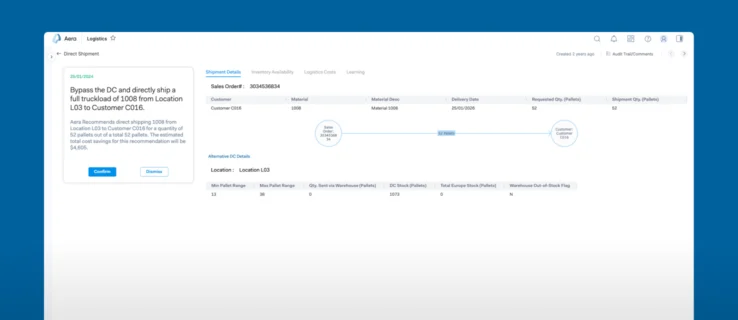 Direct Shipment screen